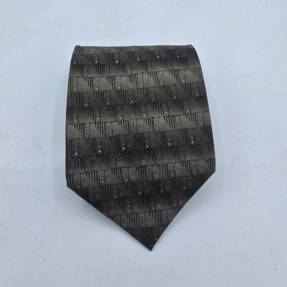 Men's Necktie Necktie brown tan Geometric 58" x 4" Vintage Suit Tie - Picture 1 of 6